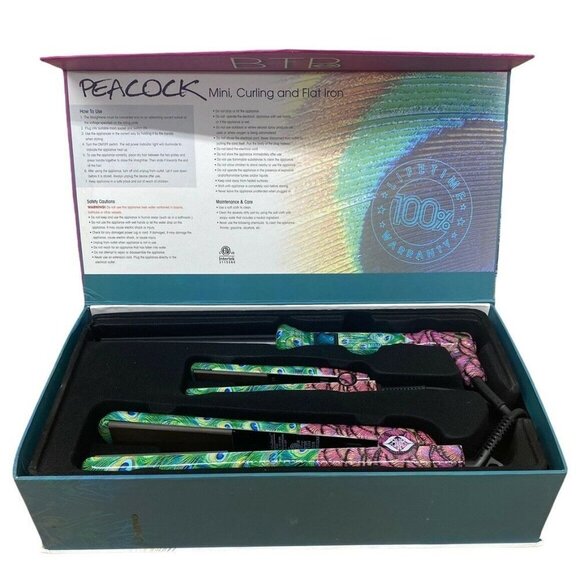 Beyond The Beauty Limited Edition Peacock Ceramic Curling and Flat Iron 3PC Set - Picture 1 of 9